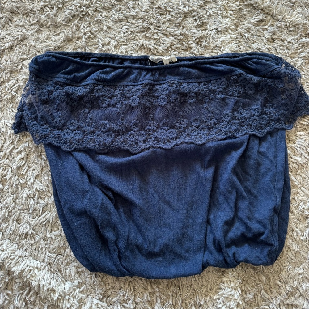 Navy Blue Tube Top with Floral Design